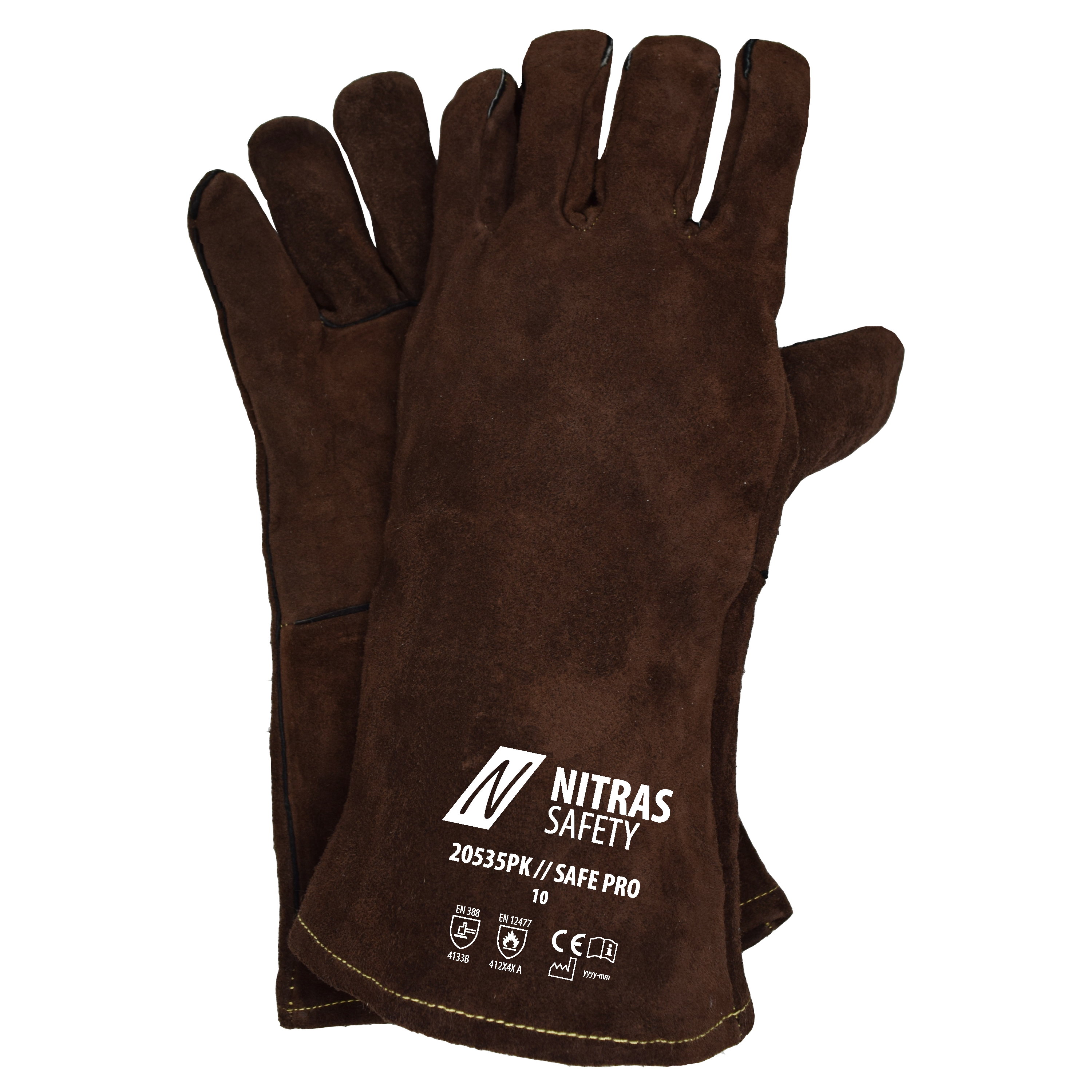 20535PK - NITRAS SAFE PRO, Schweißerhandschuhe, braun, EN 388, EN 12477