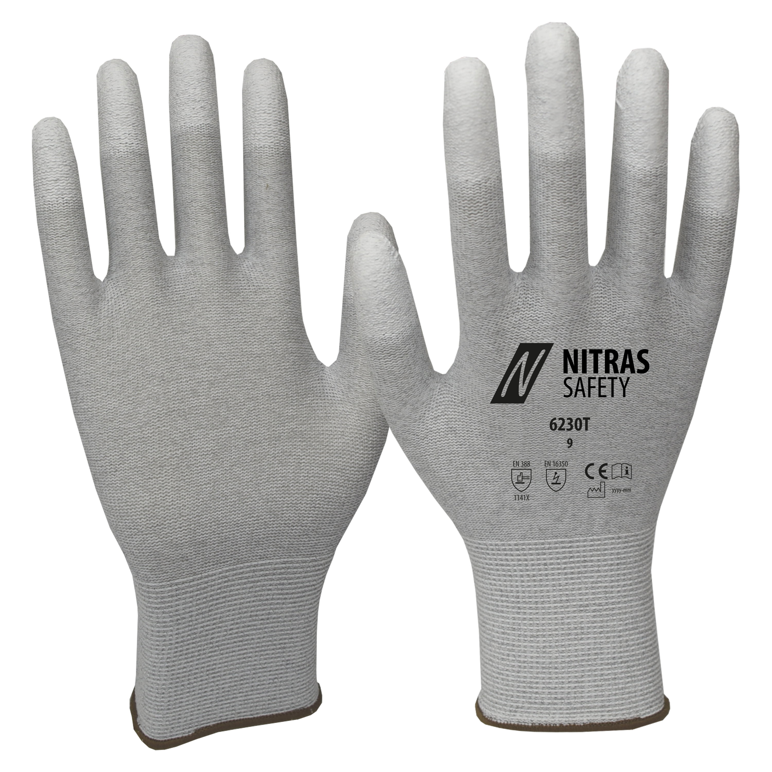 6230T - NITRAS Antistatikhandschuhe, grau / weiß, EN 388