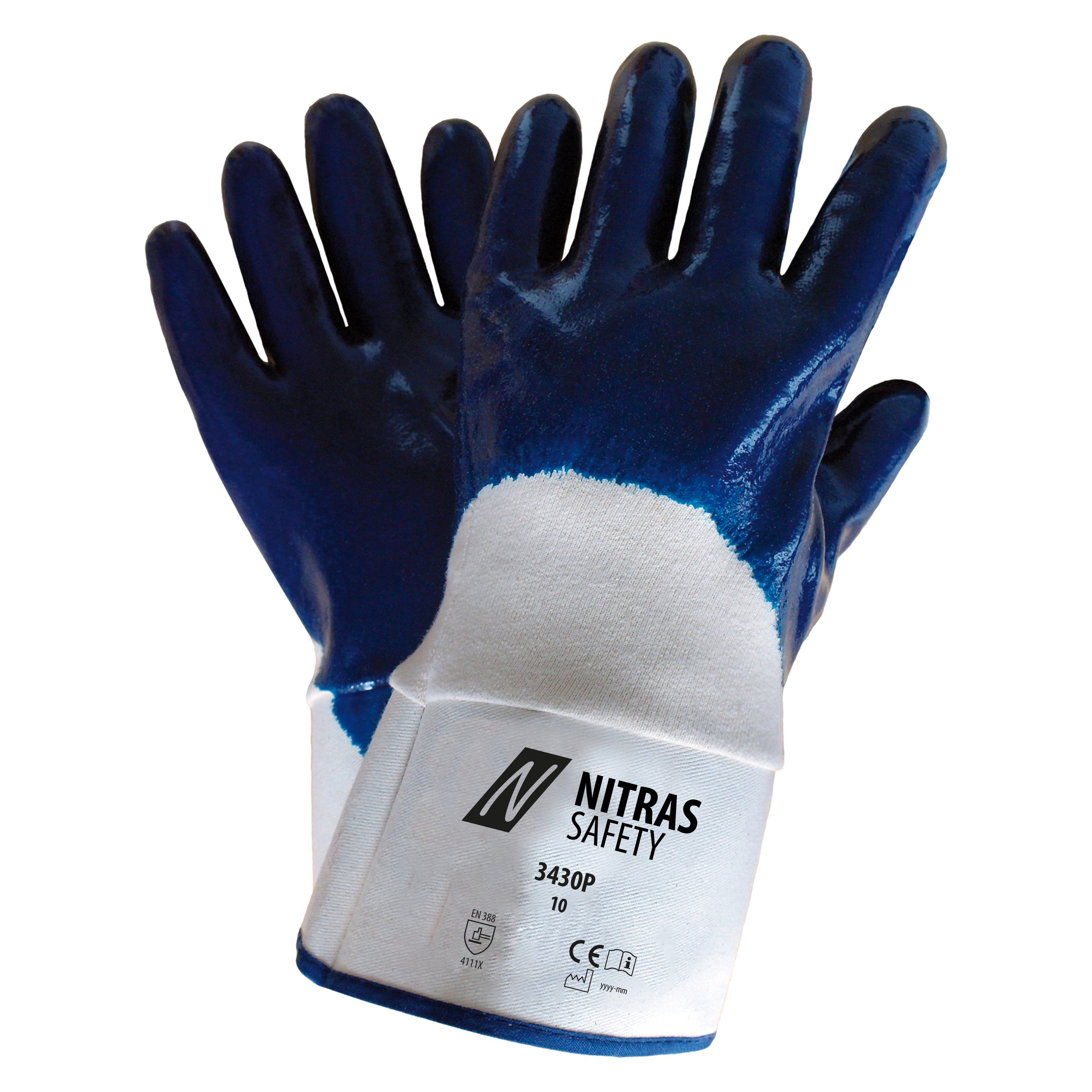 3430P - NITRAS Nitrilhandschuhe, weiß / blau, EN 388