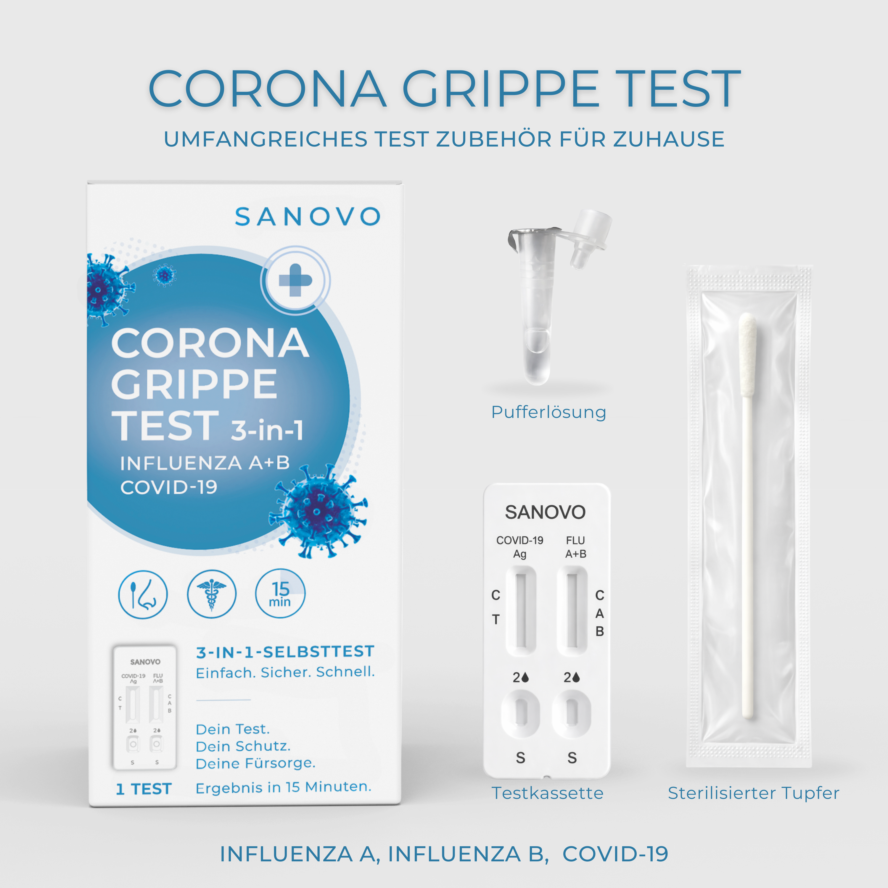 SANOVO 3-in-1 Corona Grippe Test (1er-Pack)