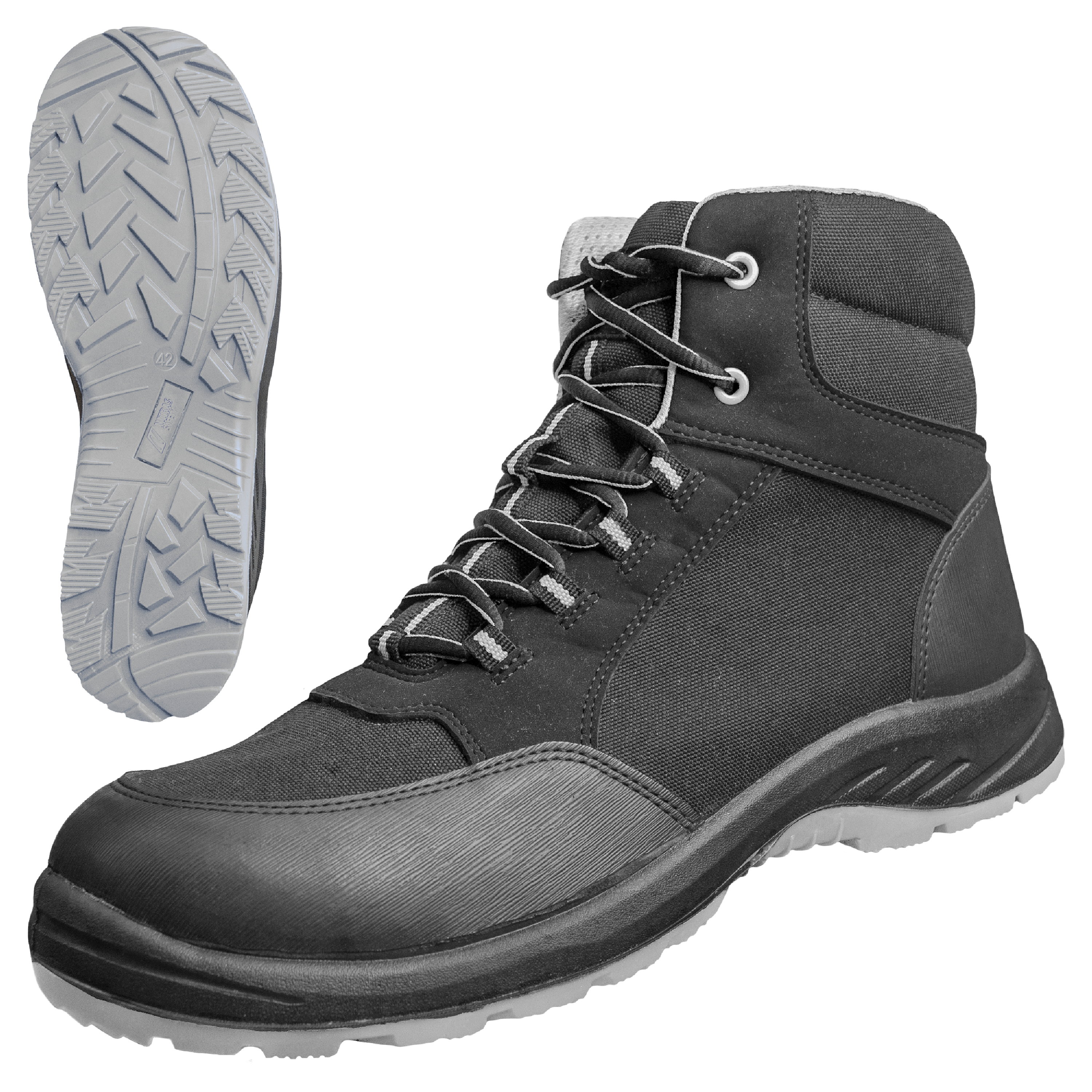 7436 - NITRAS SOLID STEP MID, Sicherheitsstiefel, halbhoch, schwarz /grau, S3S CI FO SR, EN ISO 20345, EN IEC 61340-4-3, DGUV Regel 112-191