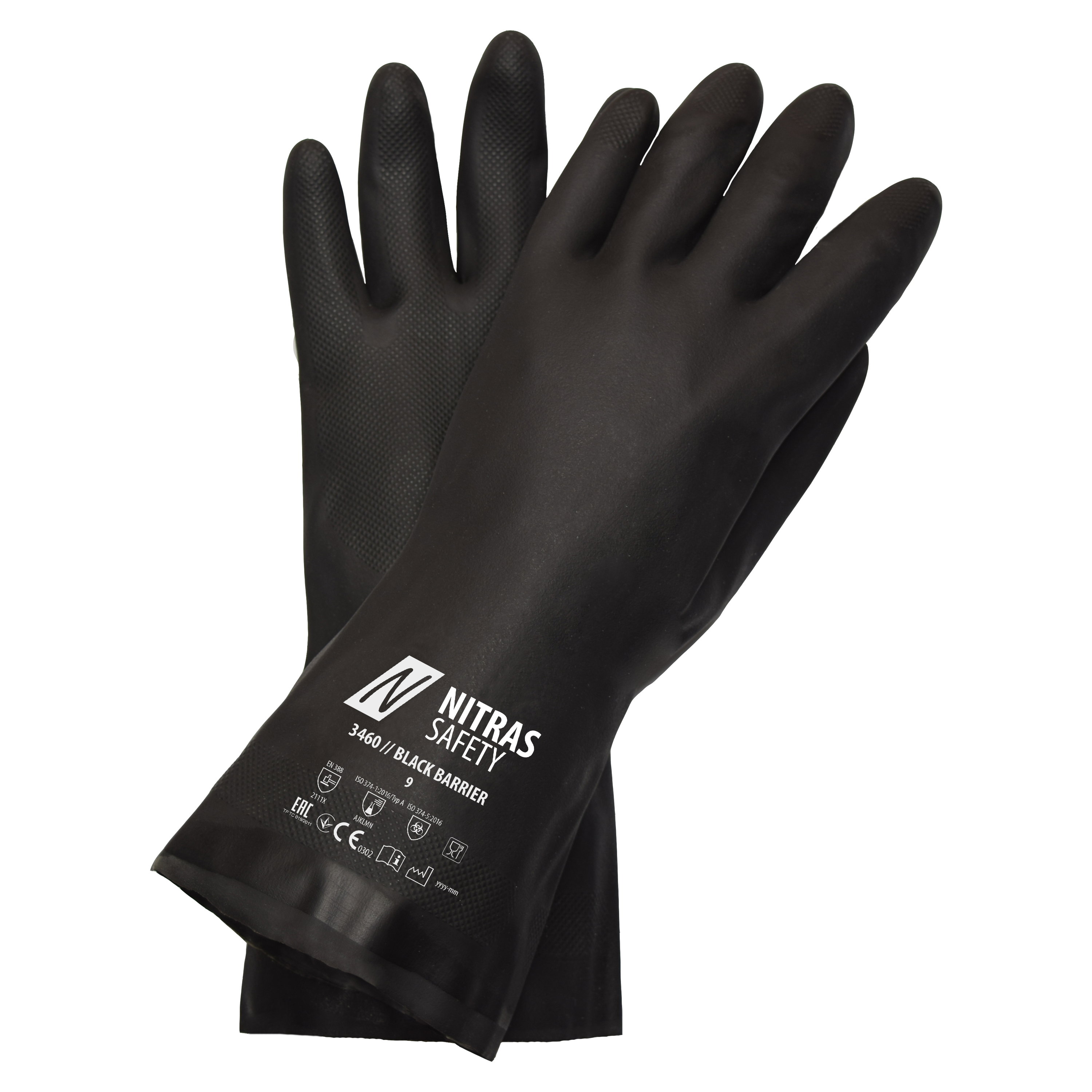 3460 - NITRAS BLACK BARRIER, Chemikalienschutzhandschuhe, schwarz, EN 388, EN ISO 374