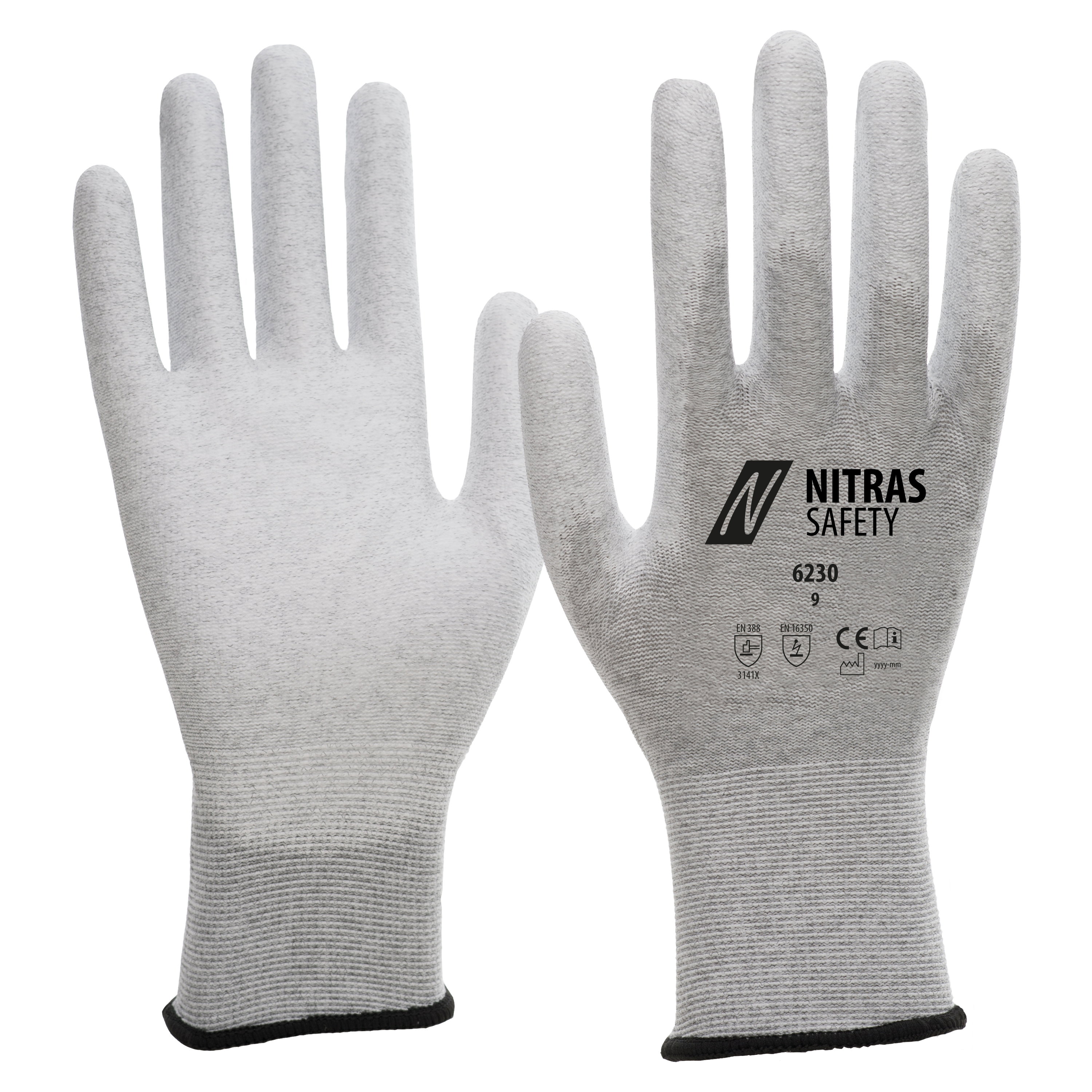 6230 - NITRAS Antistatikhandschuhe, grau / weiß, EN 388