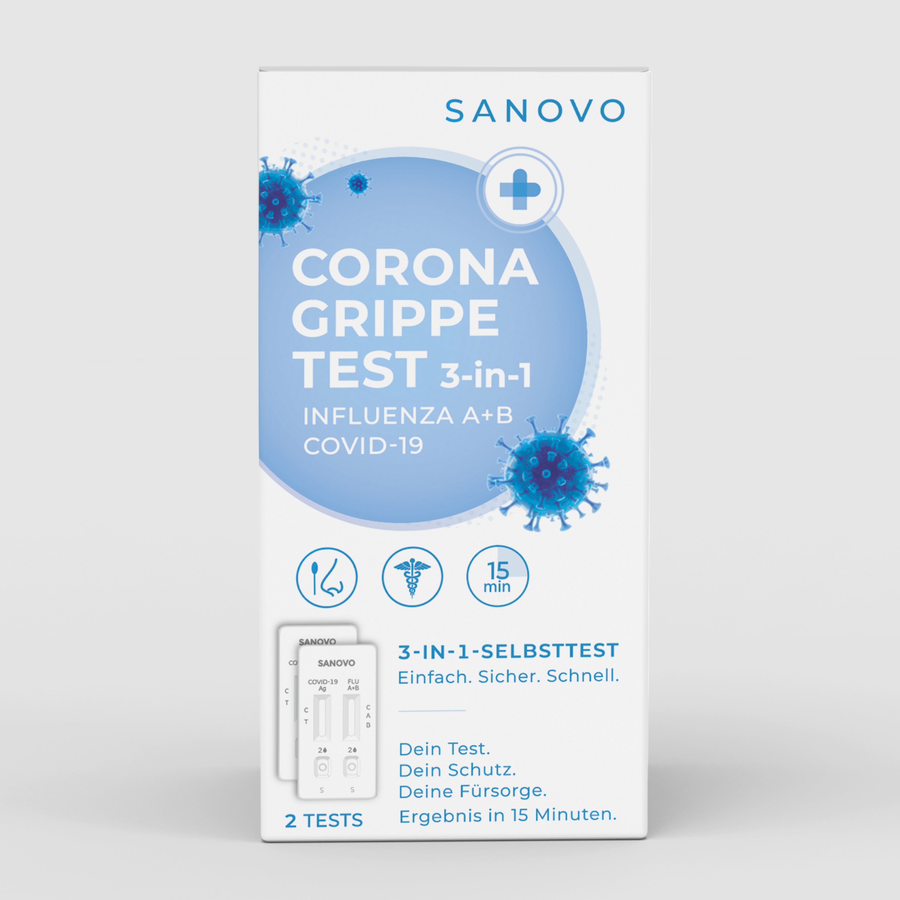 SANOVO 3-in-1 Corona Grippe Test (1er-Pack)