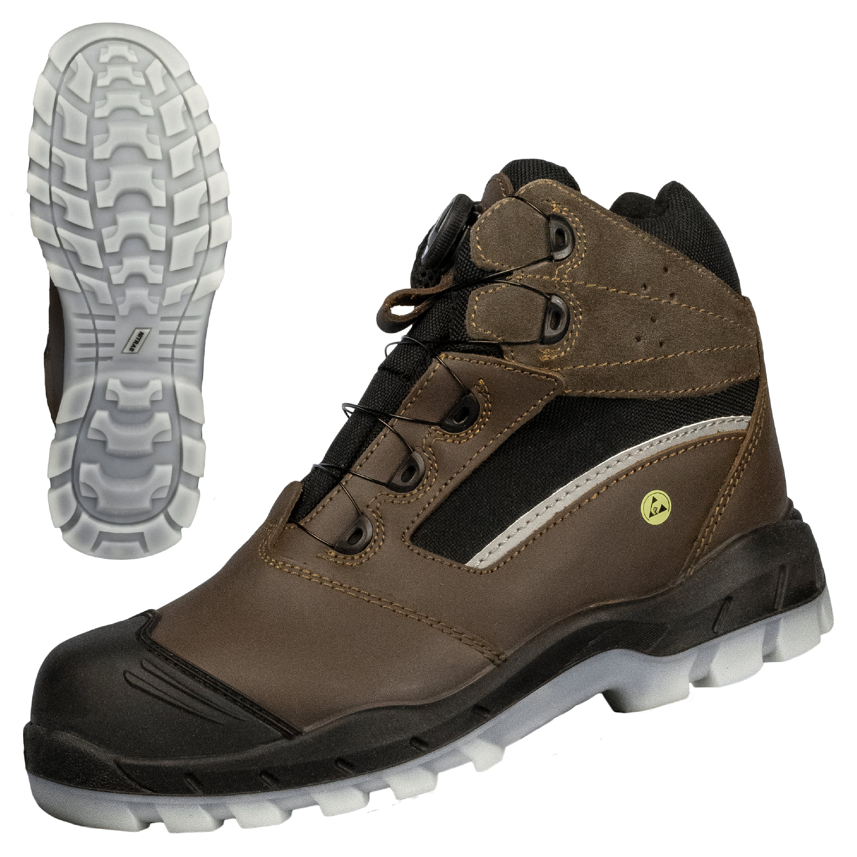 7308 - NITRAS TOUGH STEP MID FIT, S7S CI FO SR Sicherheitsstiefel, halbhoch, braun / schwarz, EN ISO 20345, EN IEC 61340-4-3, DGUV Regel 112-191