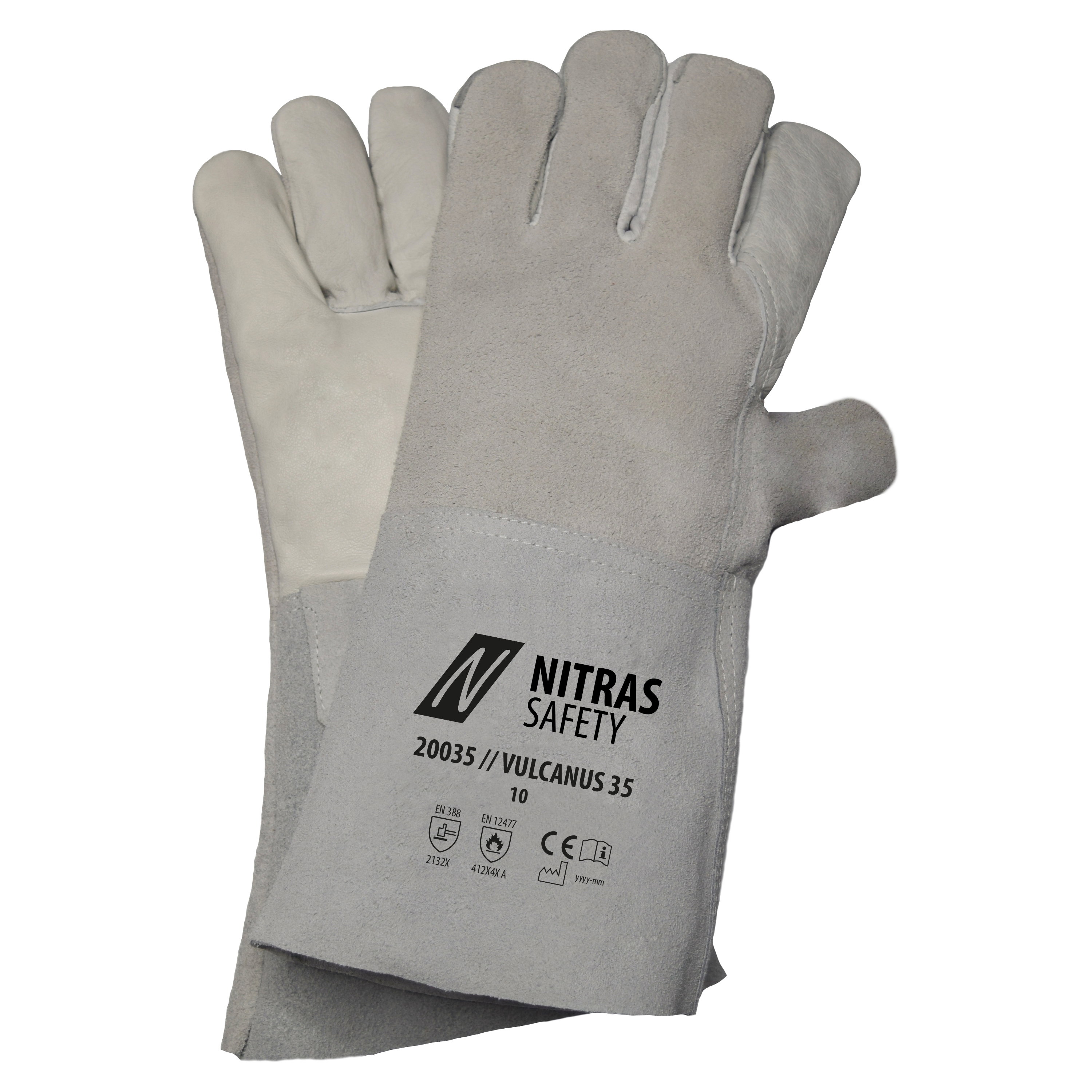 20035 - NITRAS VULCANUS 35, Schweißerhandschuhe, grau, EN 388, EN 12477