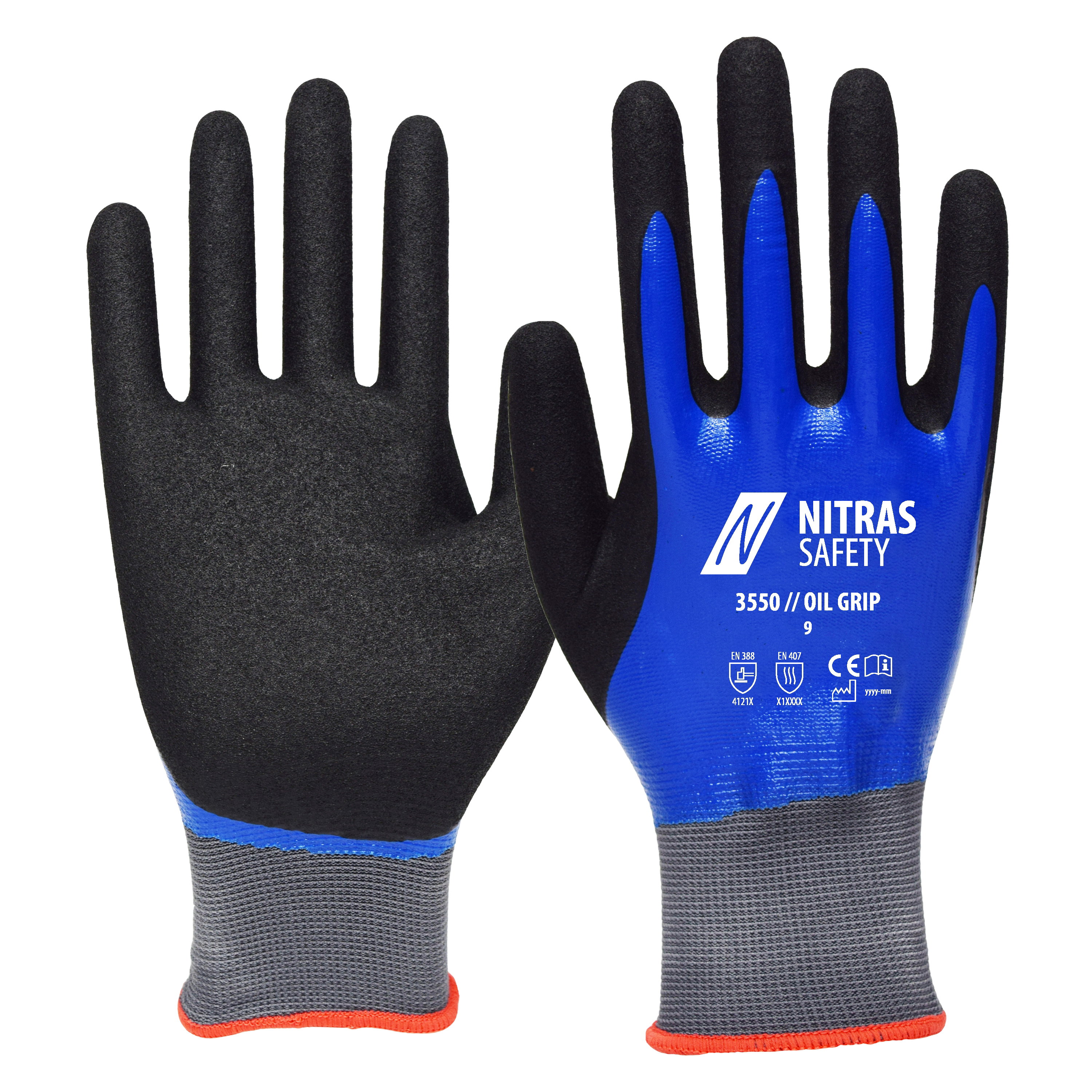 3550 - NITRAS OIL GRIP, Montagehandschuhe, blau / schwarz, EN 388