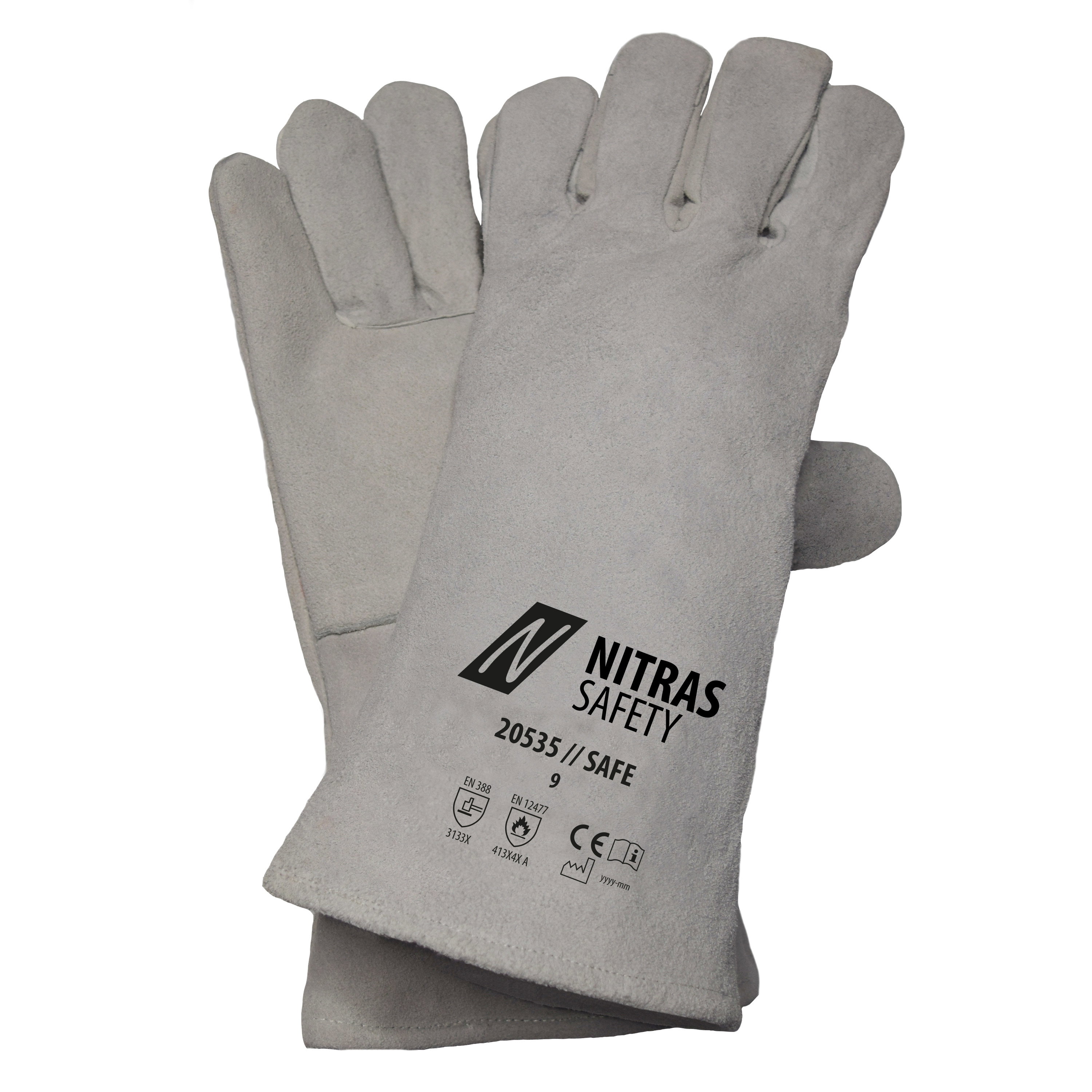 20535 - NITRAS SAFE, Schweißerhandschuhe, grau, EN ISO 21420, EN 388, EN 12477