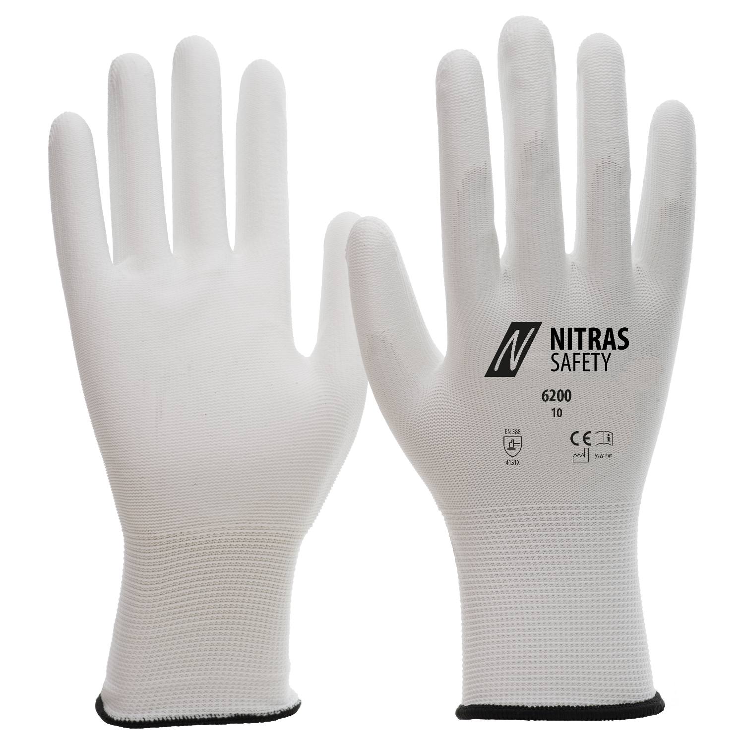 6200 - NITRAS Nylonhandschuhe, weiß, EN 388