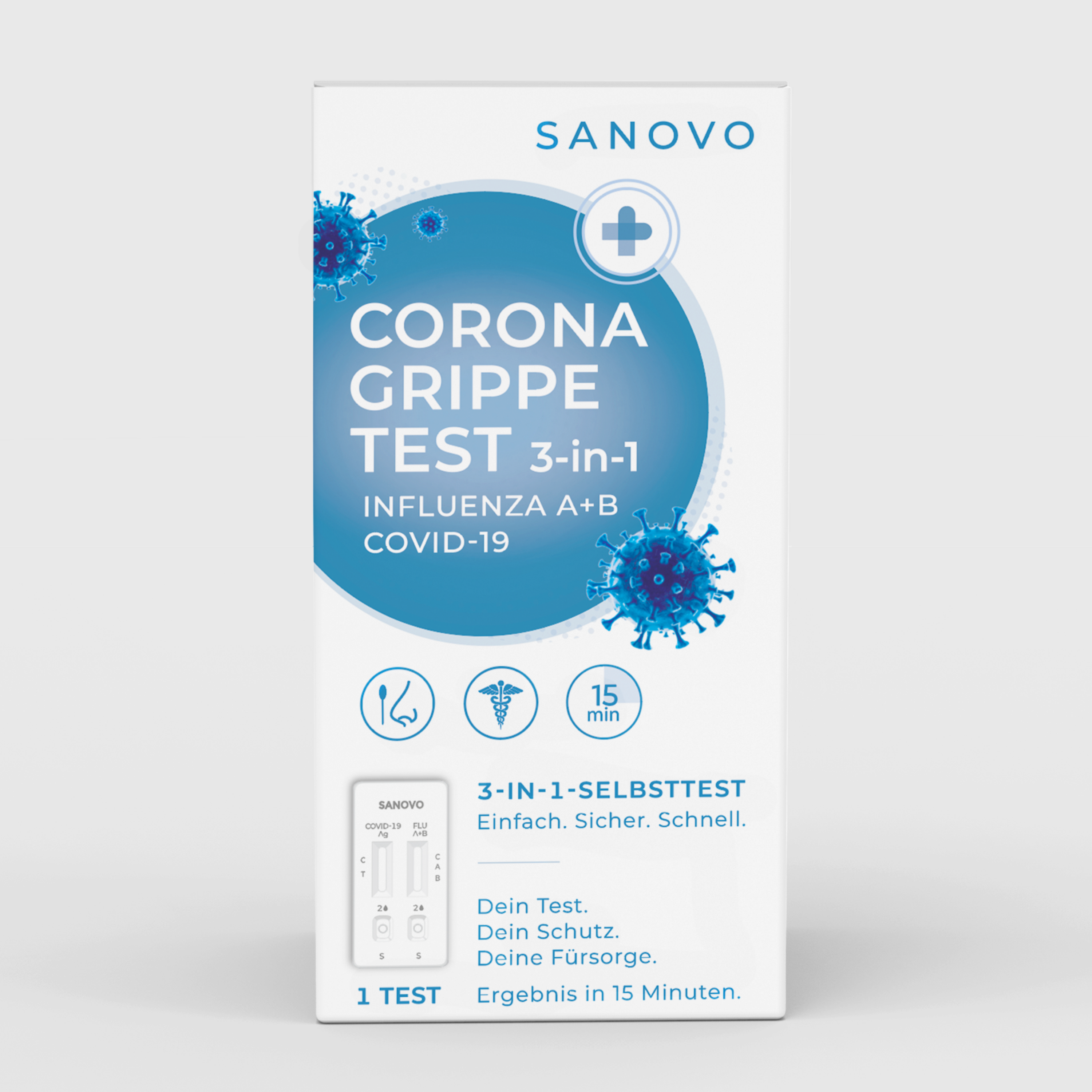 SANOVO 3-in-1 Corona Grippe Test (1er-Pack)