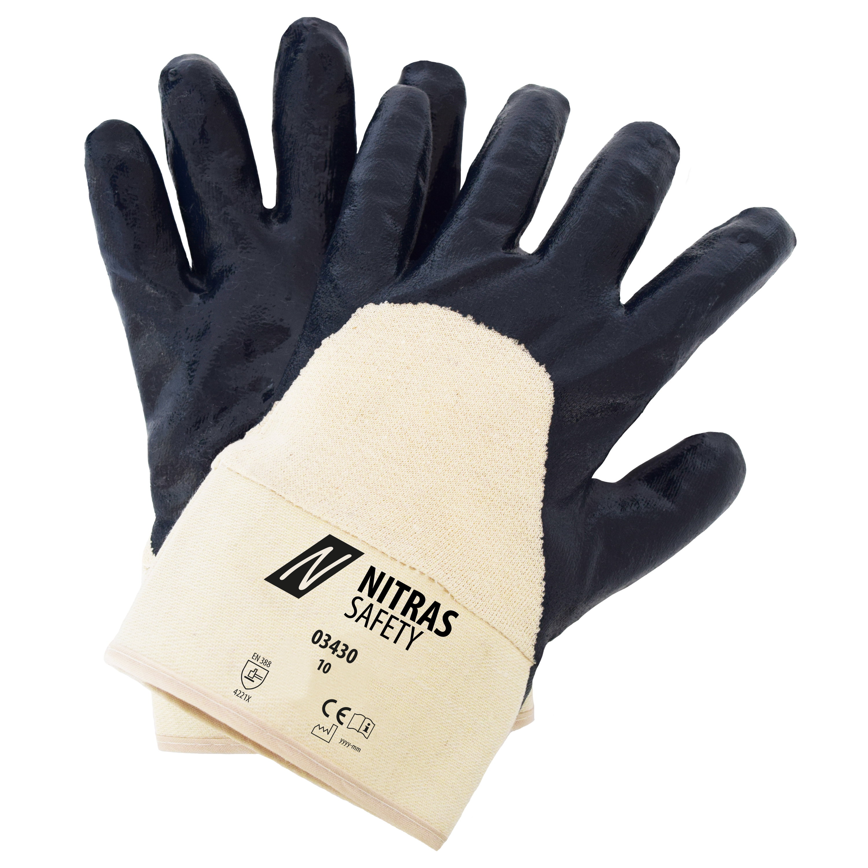 03430 - NITRAS Nitrilhandschuhe, naturfarben / blau, EN 388