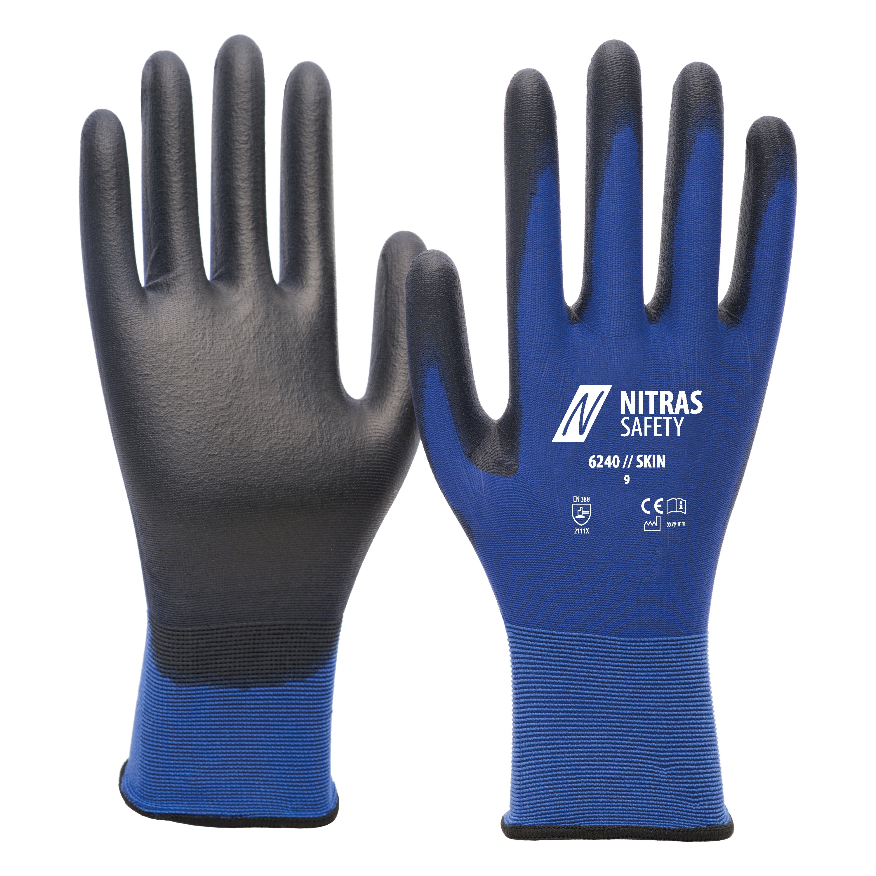 6240 - NITRAS SKIN, Nylonhandschuhe, blau / schwarz, EN 388
