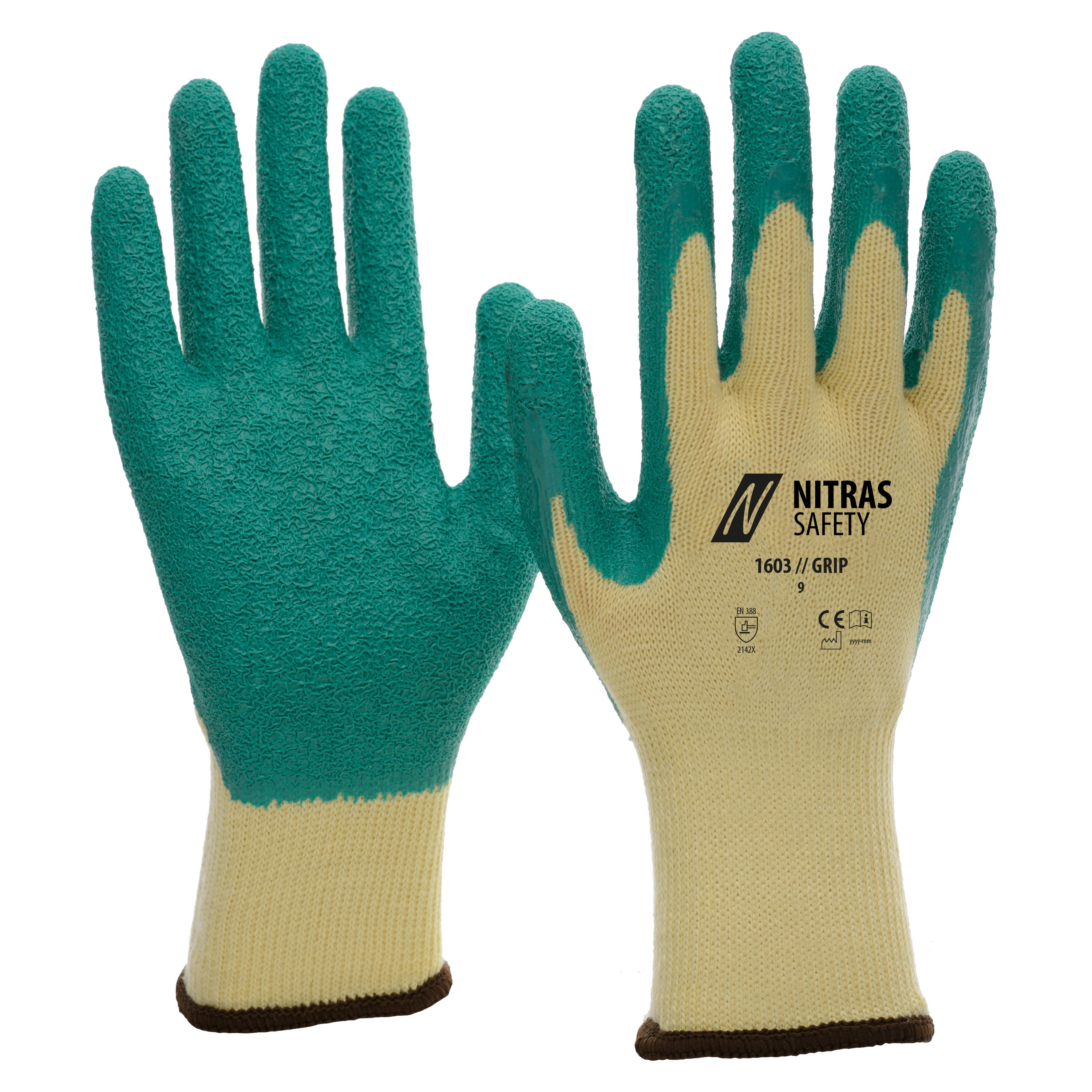 1603 - NITRAS GRIP, Latexhandschuhe, gelb / grün, EN 388