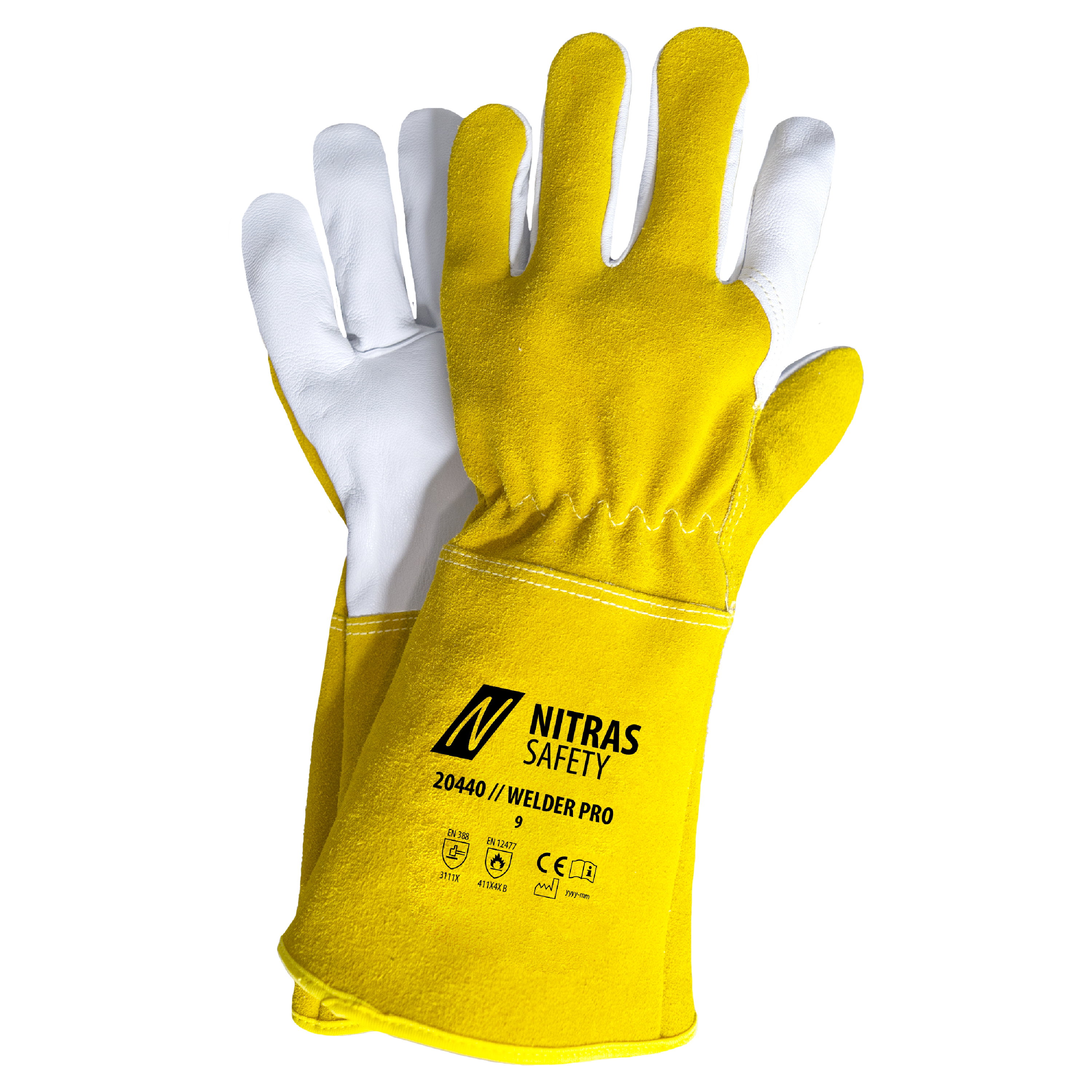 20440 - NITRAS WELDER PRO, Schweißerhandschuhe, ocker / grau, EN ISO 21420, EN 388, EN 12477