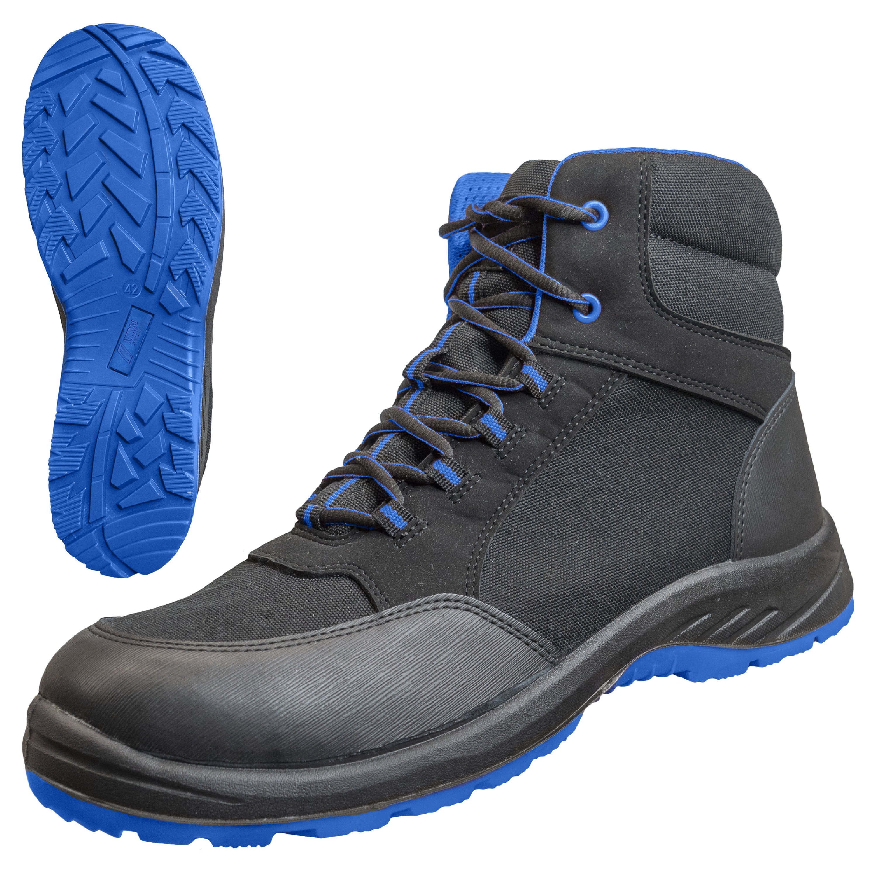 7436 - NITRAS SOLID STEP MID, Sicherheitsstiefel, halbhoch, schwarz / blau,  S3S CI FO SR, EN ISO 20345, EN IEC 61340-4-3, DGUV Regel 112-191