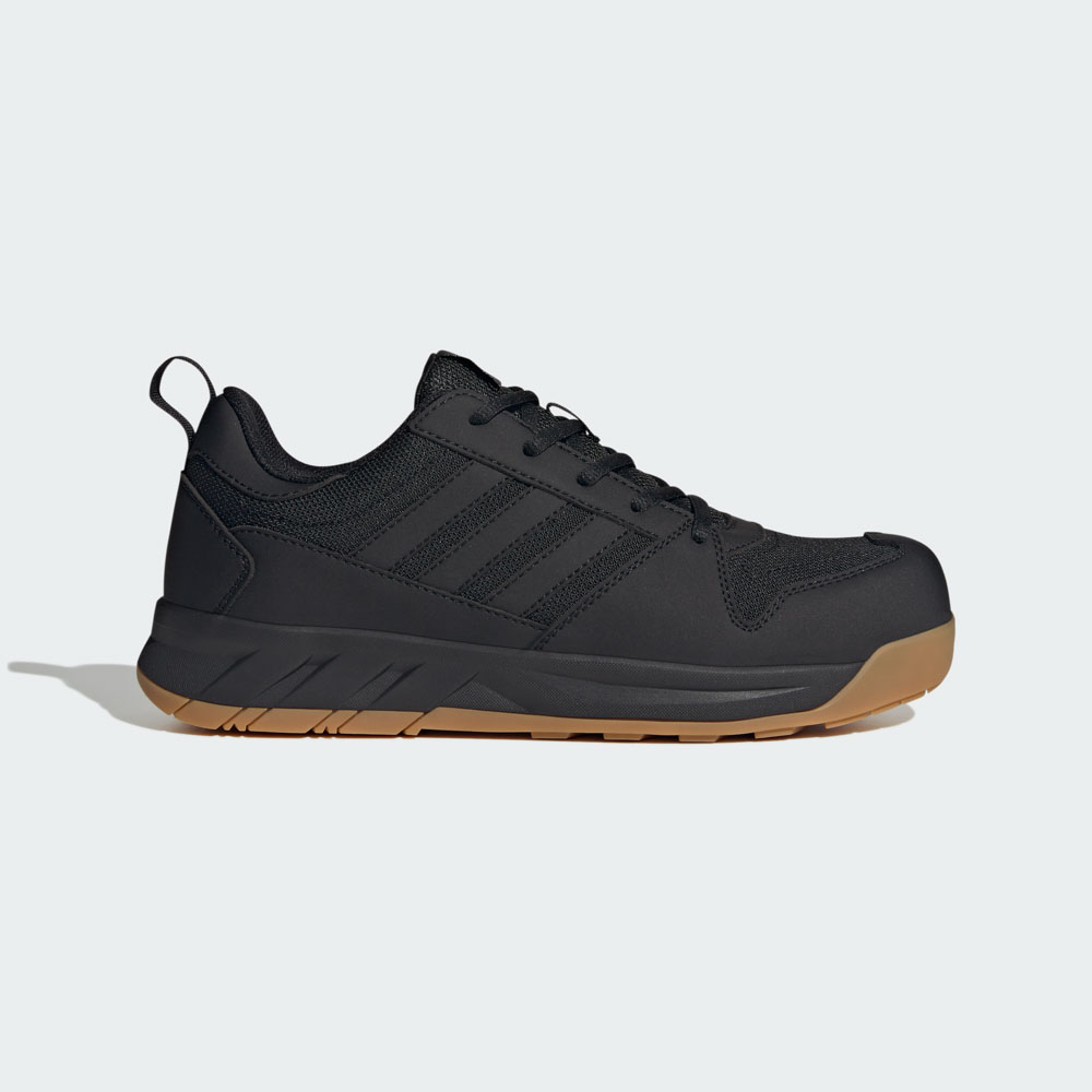ADIDAS Motix LOW S1PS Sicherheitsschuh in Schwarz mit Gum-Sohle, seitliche Ansicht mit sportlichem Sneaker-Design und Schutzkappe