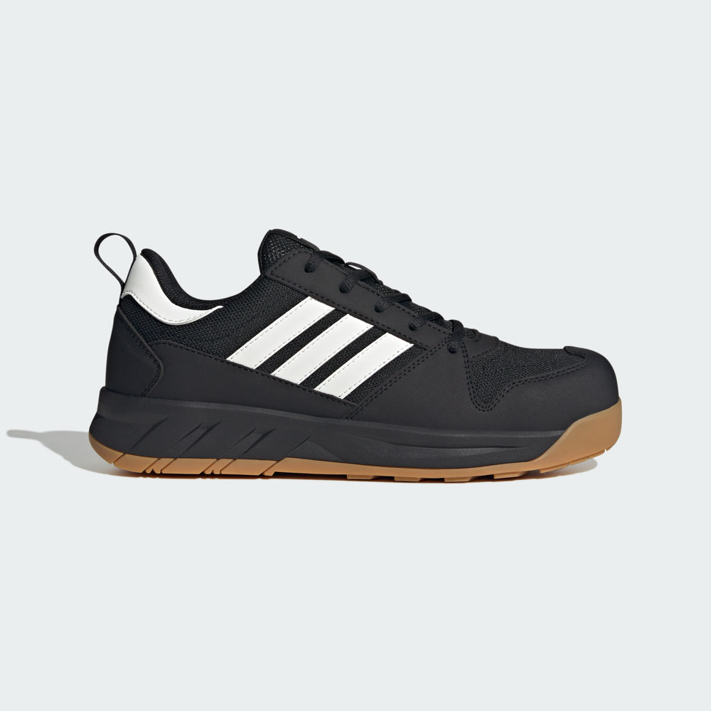 ADIDAS Motix LOW S1PS - niedriger Sicherheitsschuh in schwarz mit weißen Streifen und Gummisohle, sportlicher Look für Lager, Produktion und Werkstatt
