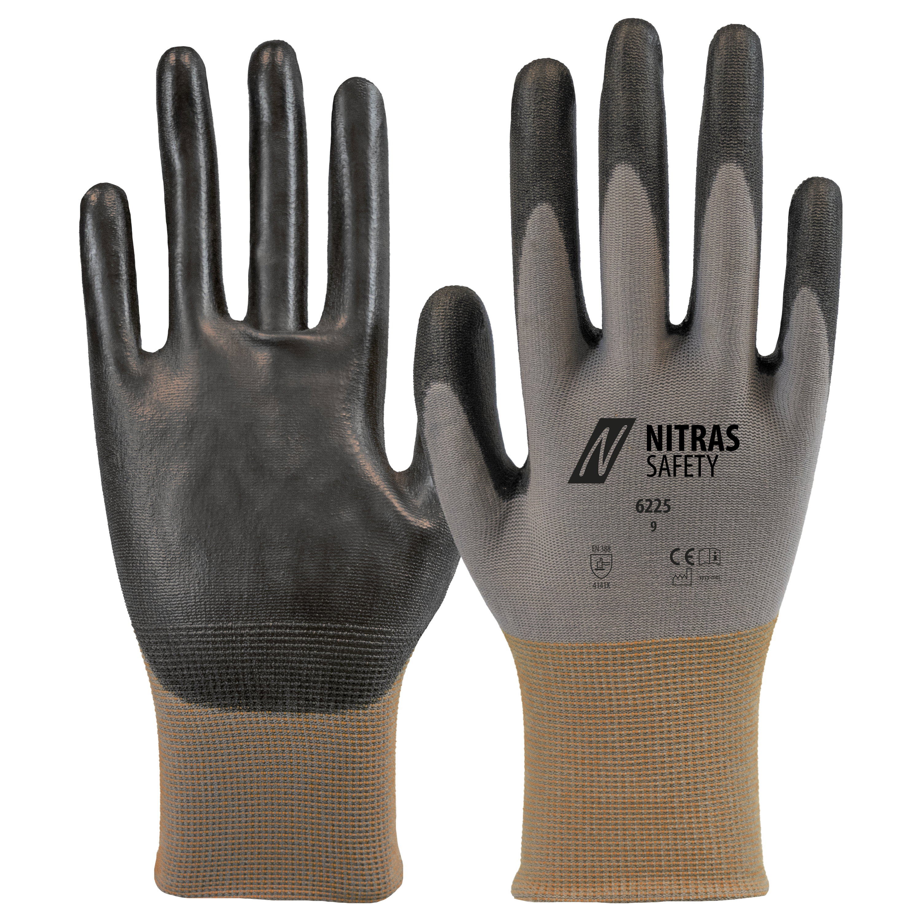 6225 - NITRAS Montagehandschuhe, grau / schwarz, EN 388, OEKO-TEX