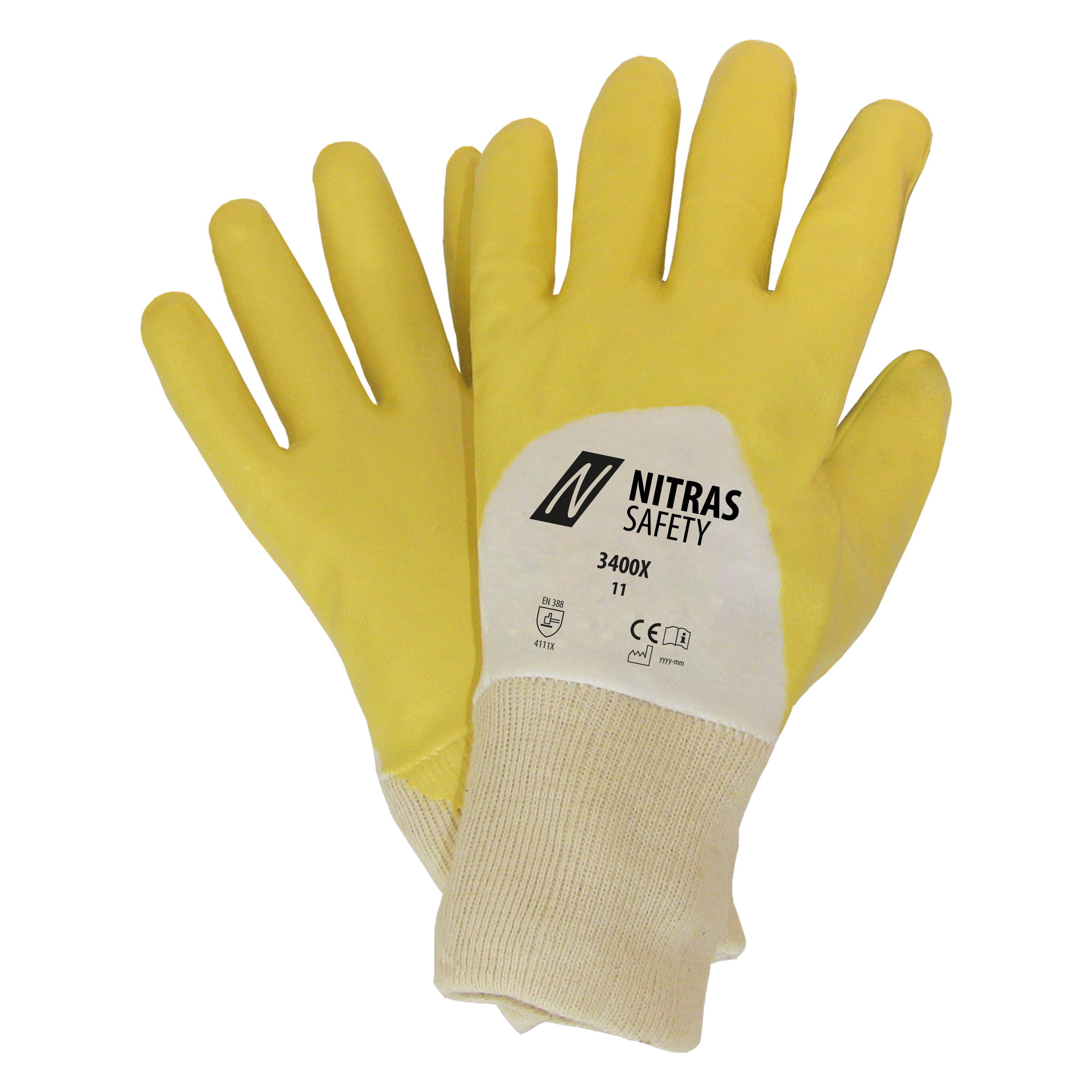 3400X - NITRAS Nitrilhandschuhe, gelb / weiß, EN 388, OEKO-TEX