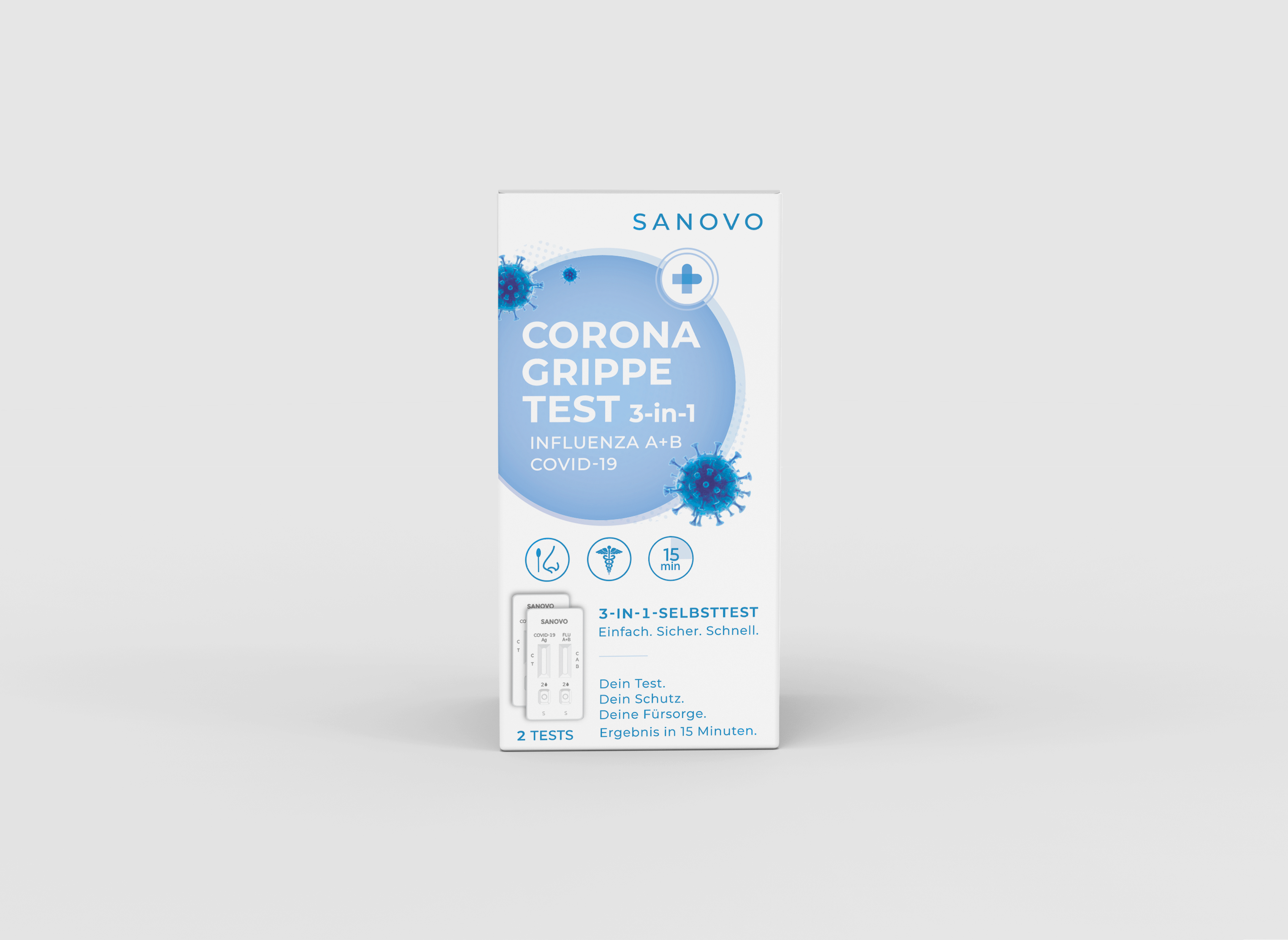 SANOVO 3-in-1 Corona Grippe Test im Doppelpack (2 Stück)