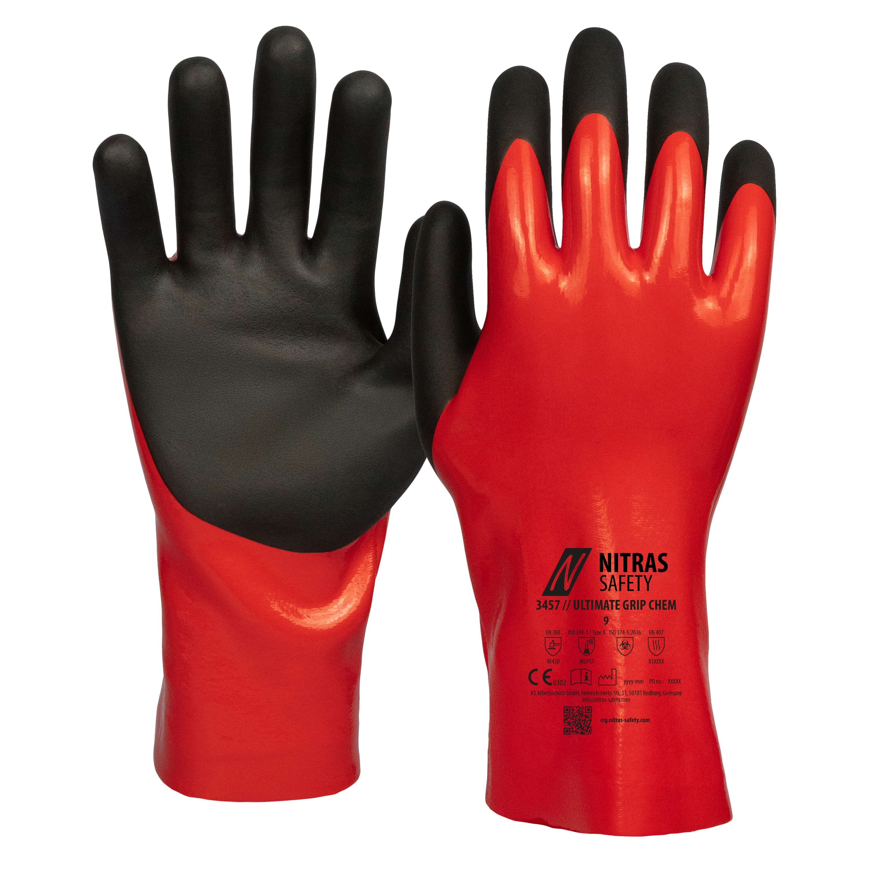 3457 - NITRAS ULTIMATE GRIP CHEM, Chemikalienschutzhandschuhe, EN ISO 21420, EN 388, EN 407, EN ISO 374