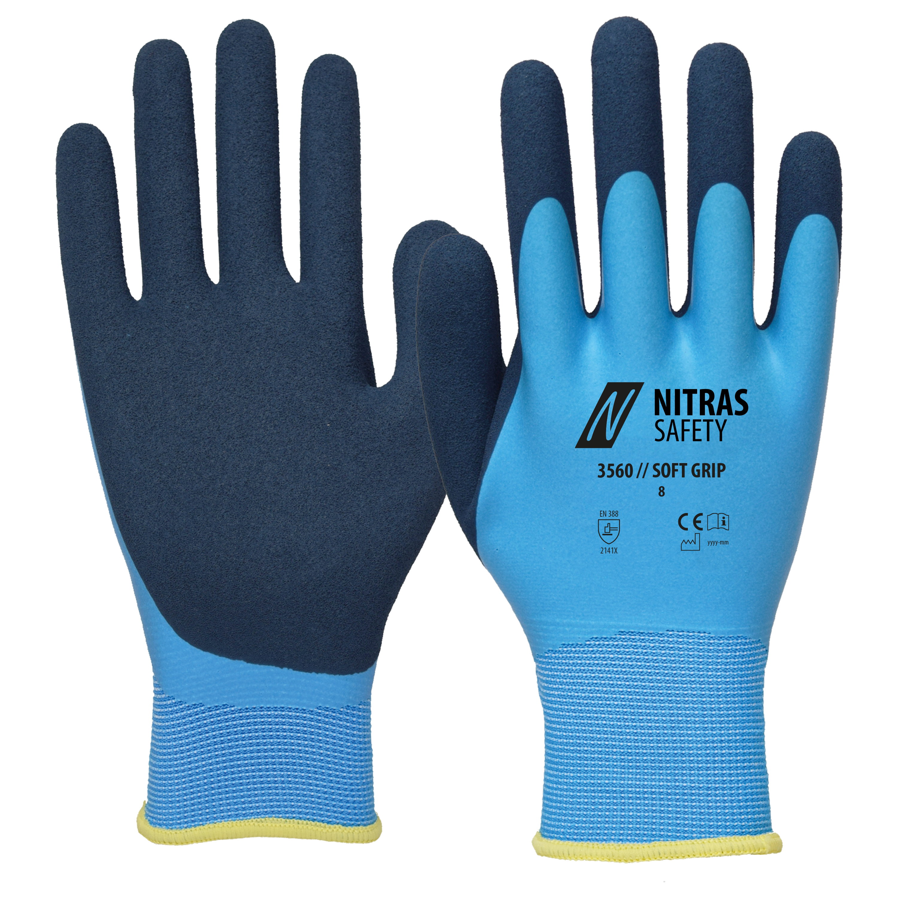 3560 - NITRAS SOFT GRIP, Montagehandschuhe, hellblau / dunkelblau, EN 388